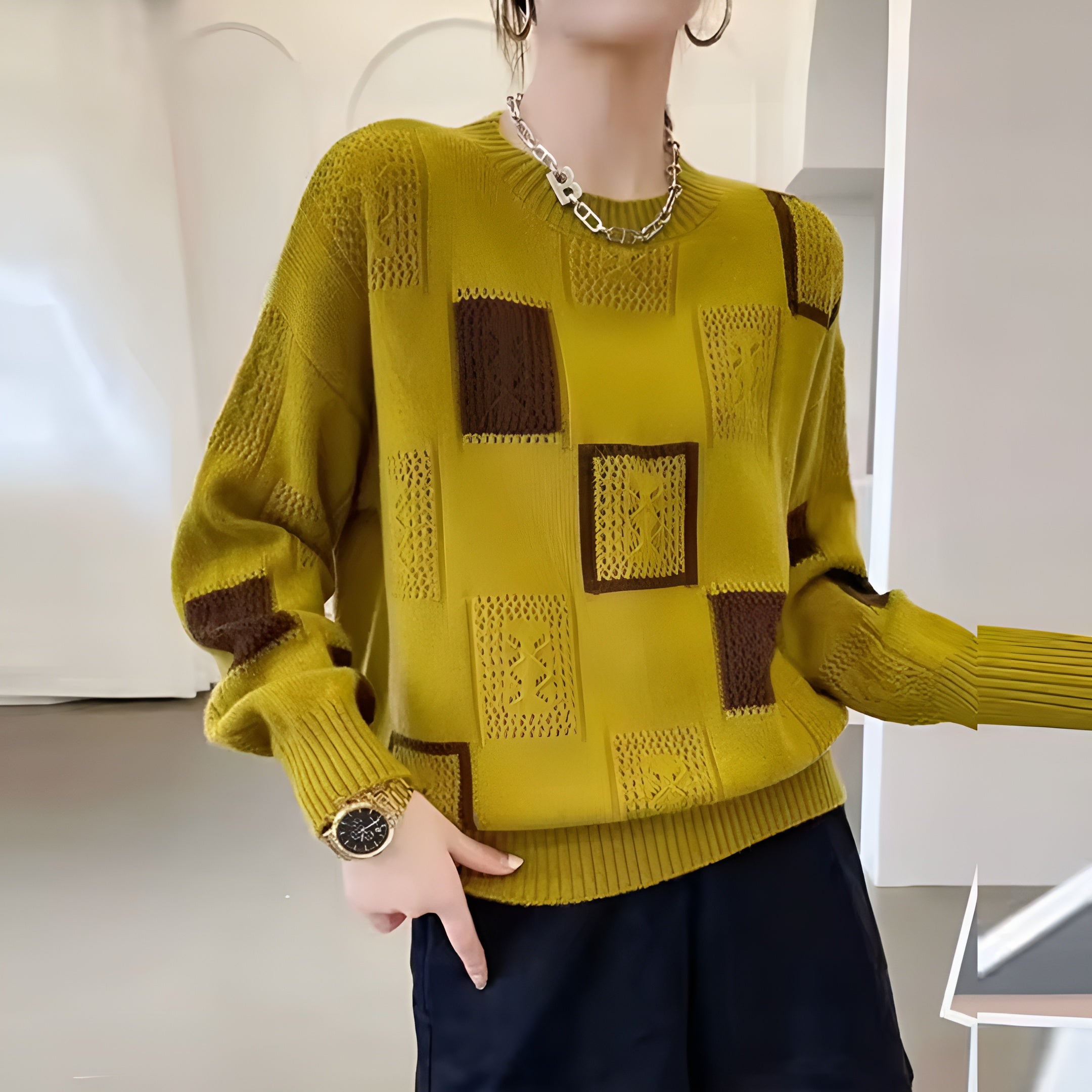 Adele™ - Pull Vintage à Carreaux Femme Automne-Hiver