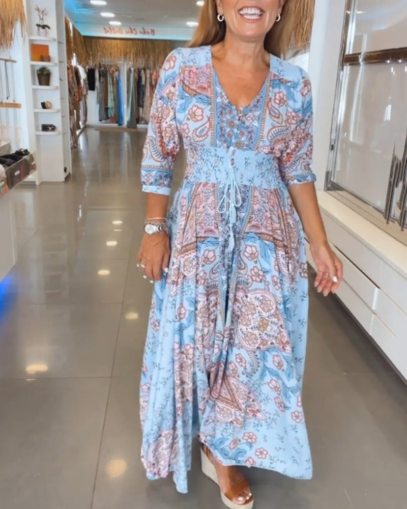 Helia™ - Robe de Vacances avec Col en V et Manches 3/4