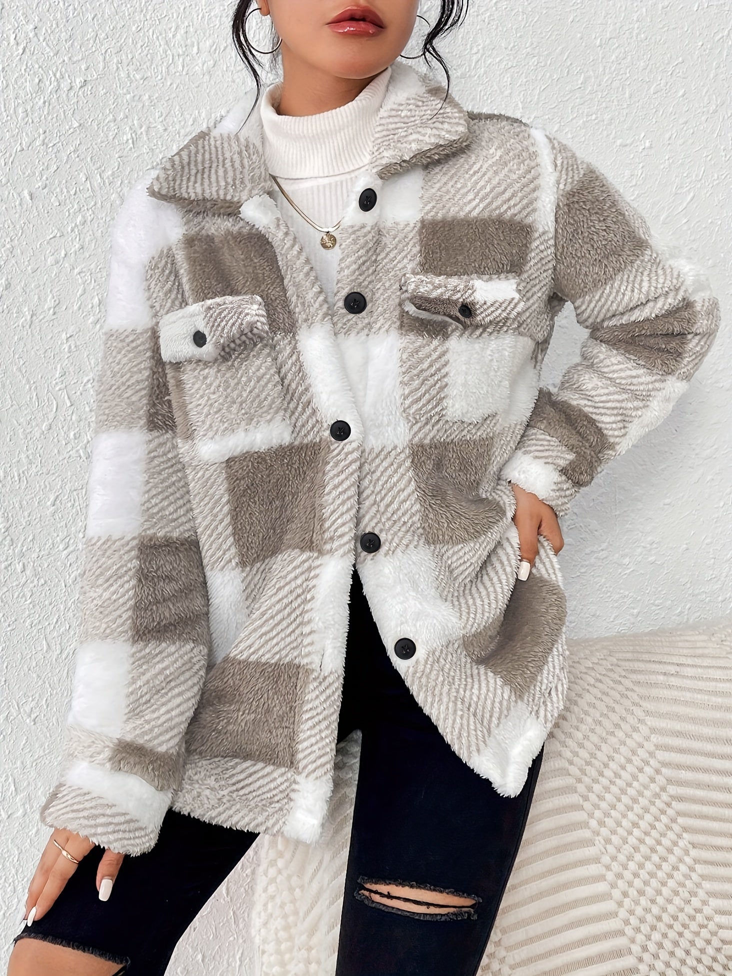 Doreline™ - Veste d’Hiver en Peluche à Imprimé Carreaux