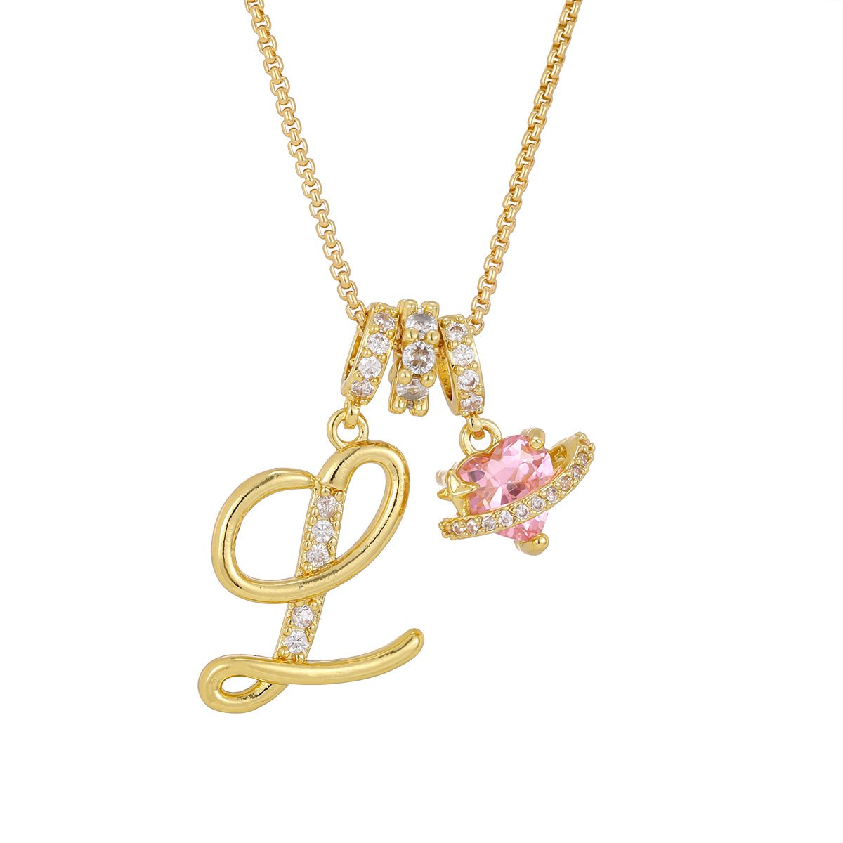 Carmelle™ - Collier Initiale Avec Cœur Rose Brillant