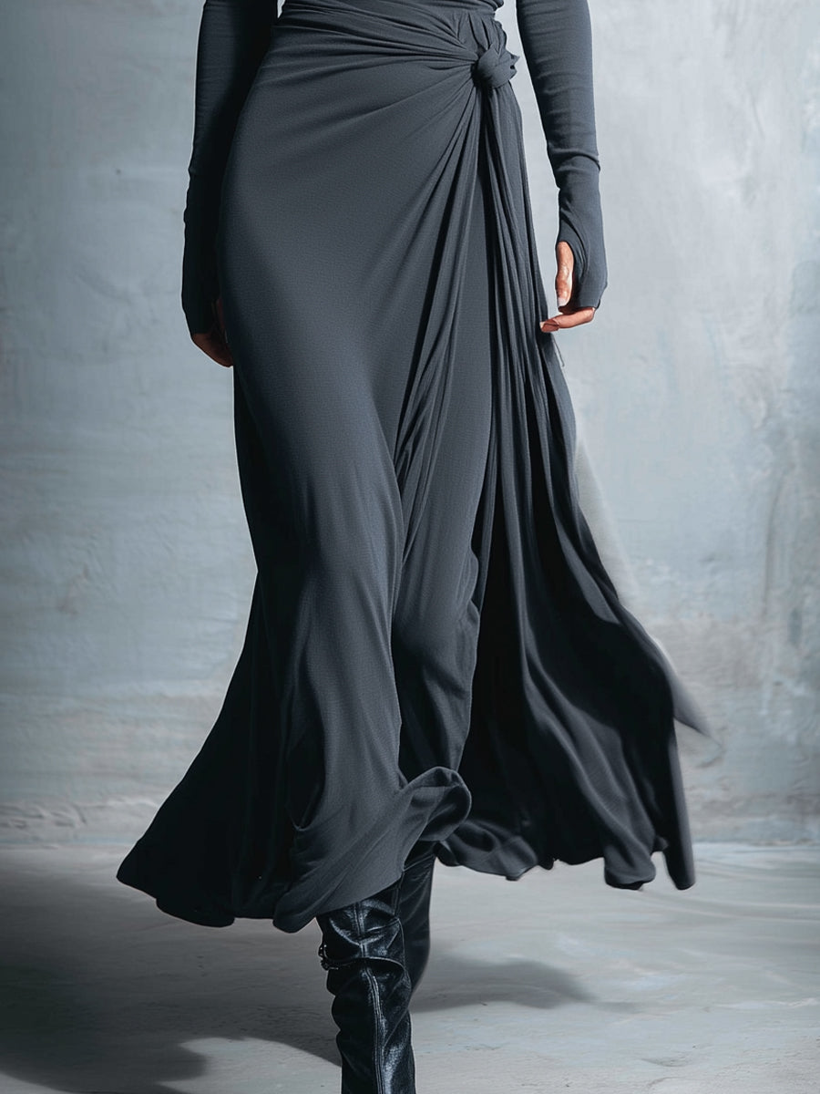 Queliravessa - Robe Maxi Drapée Avec Nœud Latéral Élégant