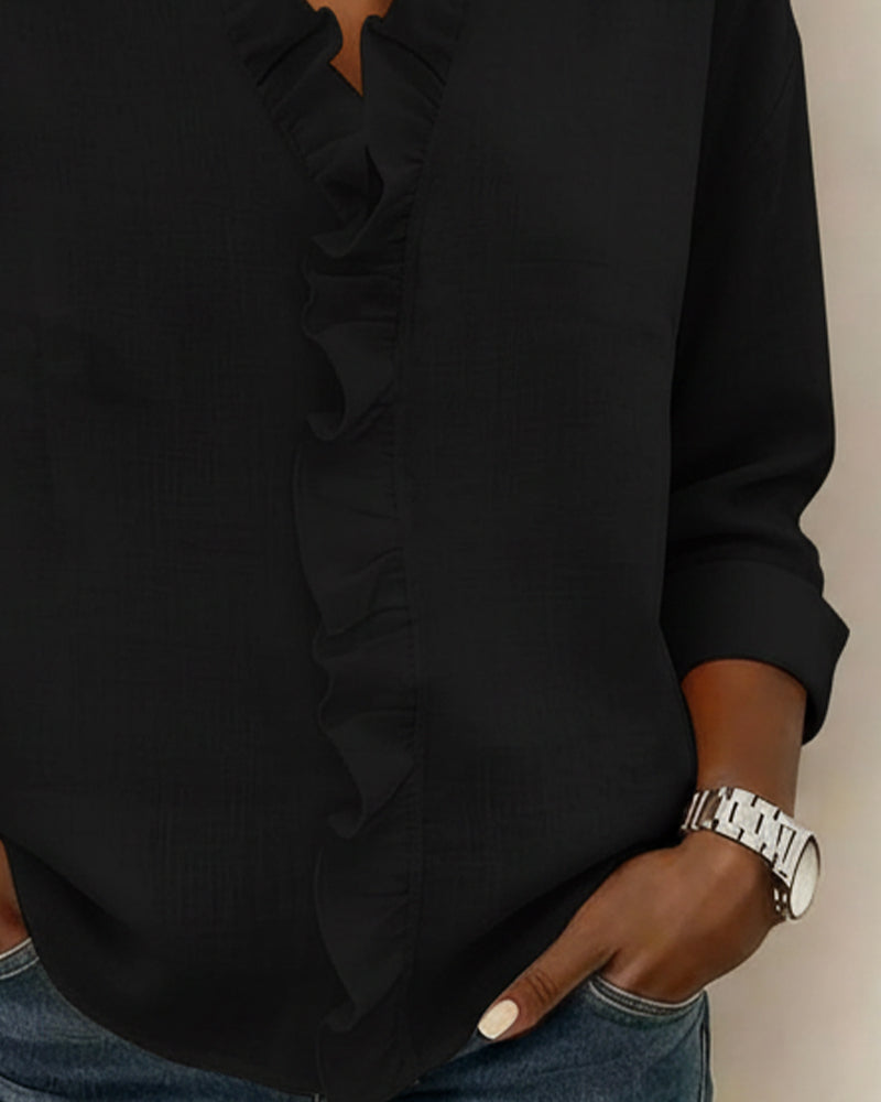 Elissavienne - Blouse Coton Élégante à Volants Col V