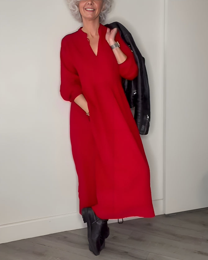 Amanda™ - La robe longue amincissante avec décolleté en V