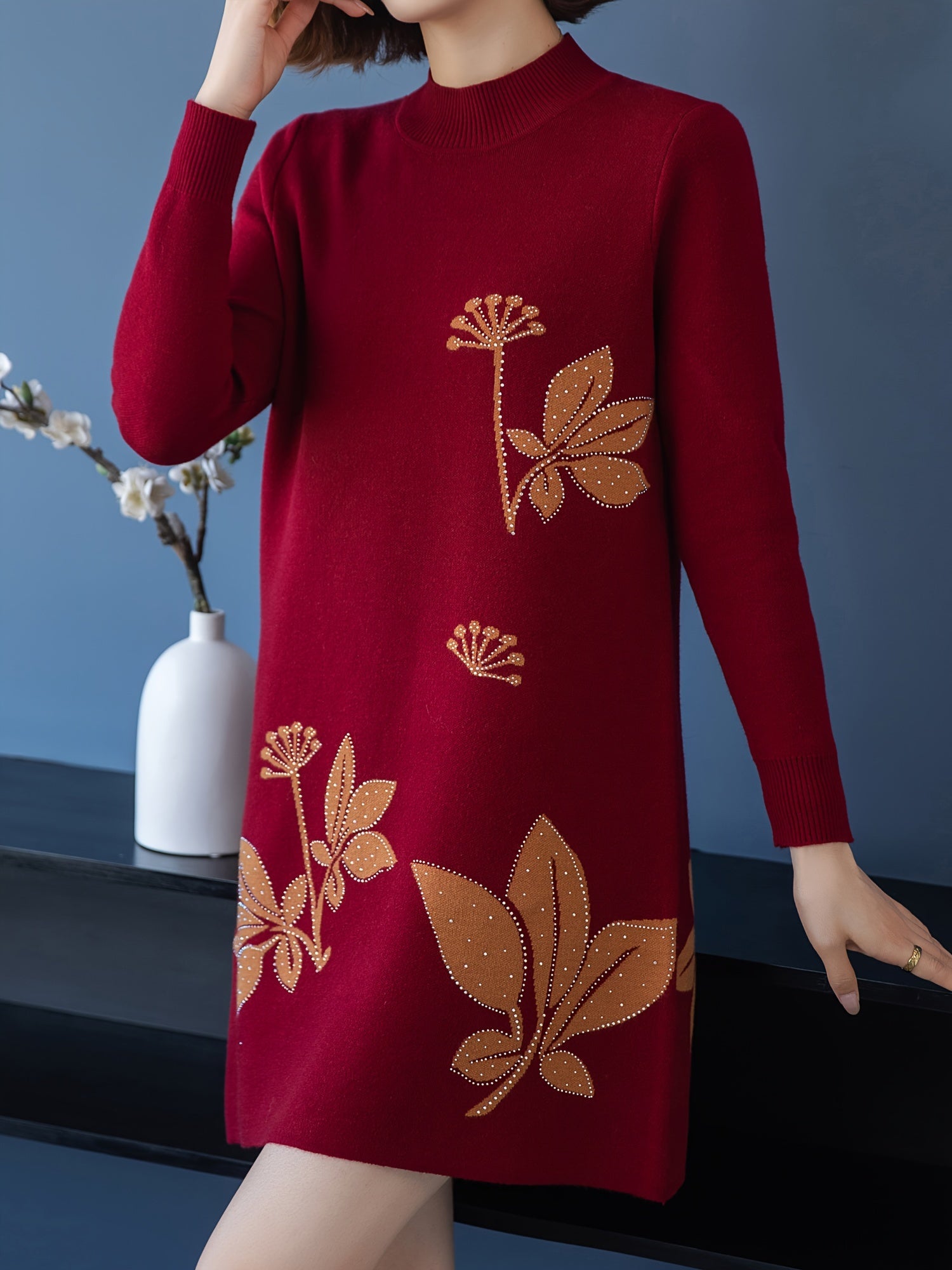 Lourdes™ - Robe pull fleurie élégante à col rond
