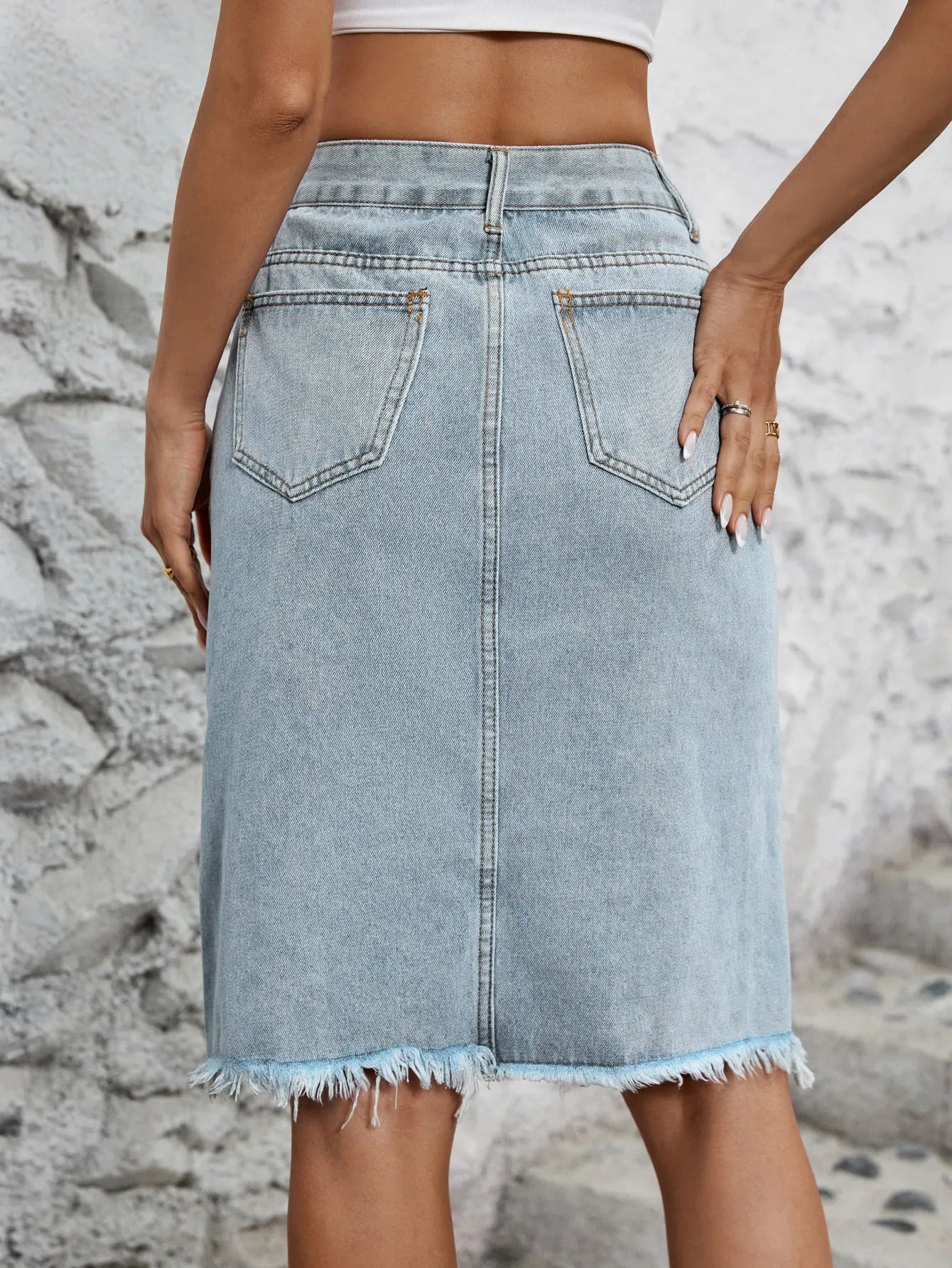 Amarys - Jupe en jean femme taille haute avec fente avant