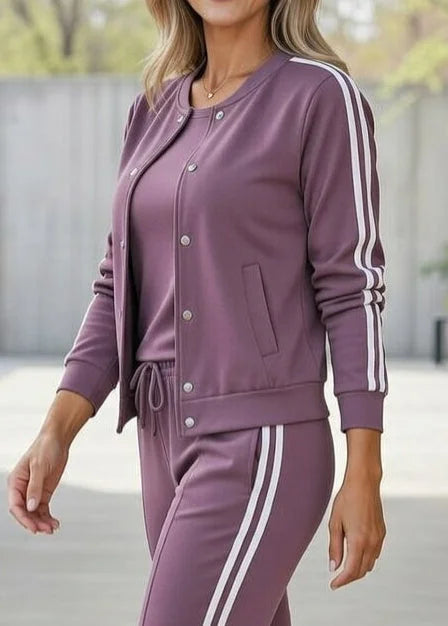 Quenith™ - Ensemble Femme 3 Pièces Sport Chic Veste Pantalon Rayures Élégantes