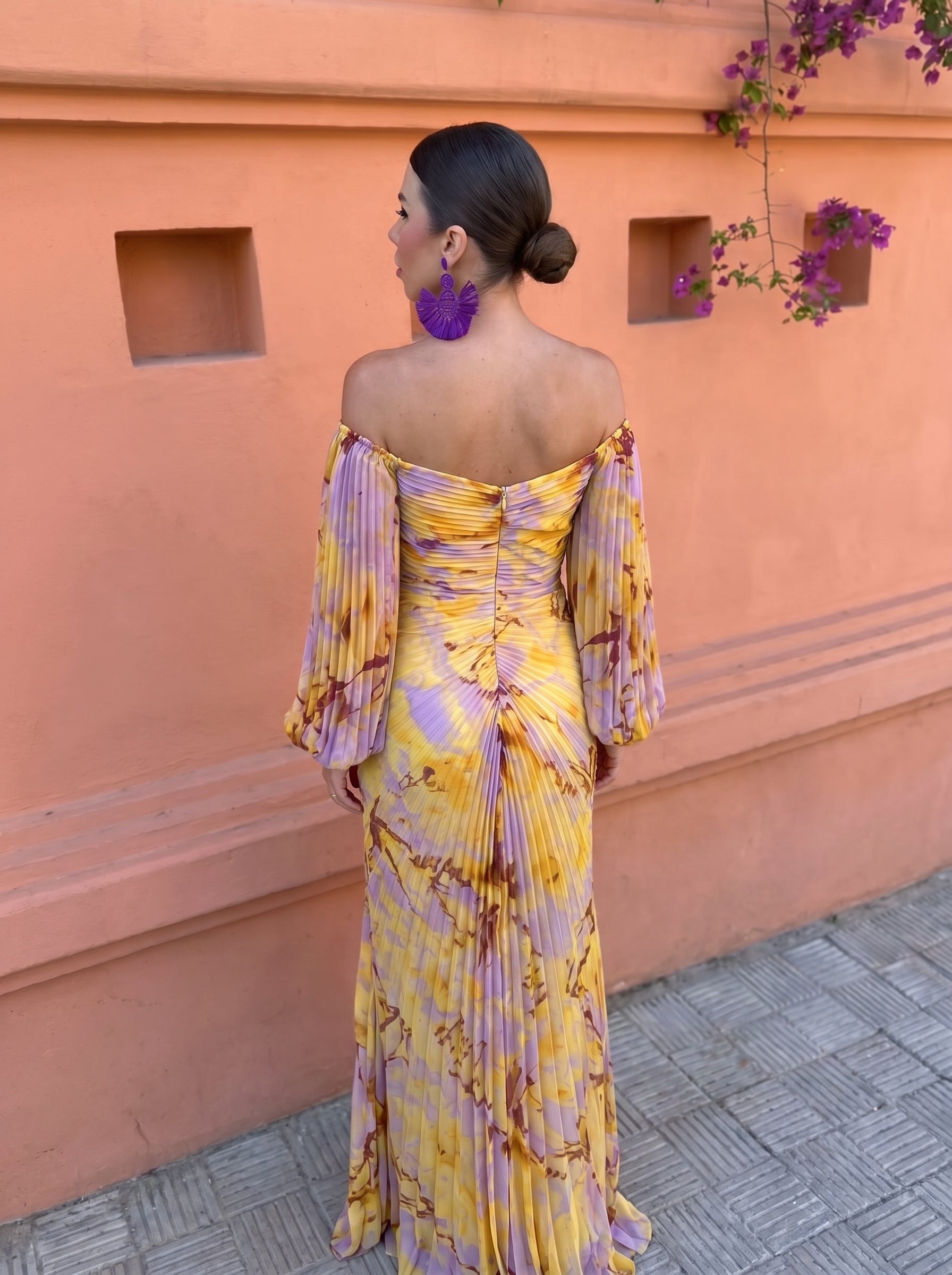 Orlaya - Robe longue femme fleurie avec décolleté profond
