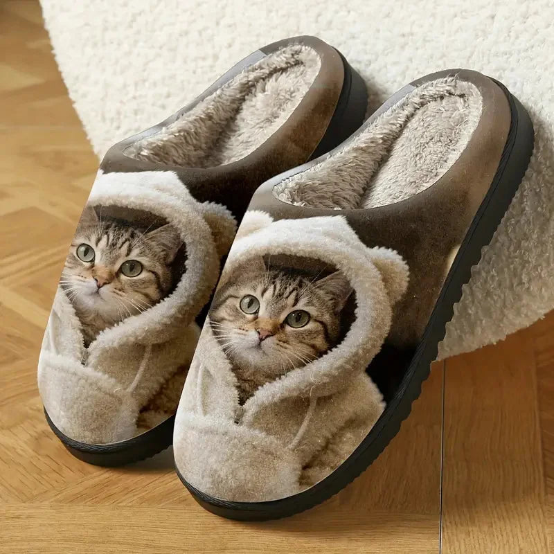Oravellisse - Pantoufles Confortables à Enfiler avec Motif Chat 3D Douillet
