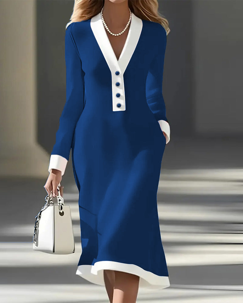 Brenyla™ - Robe Midi Élégante à Col Contrasté