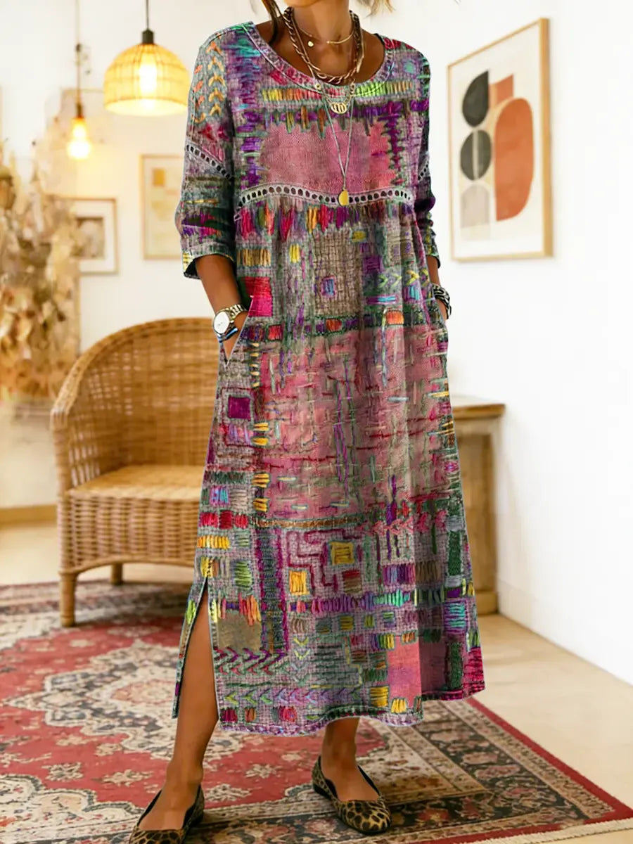 Lunethra™ - Robe Denim Patchwork Ethnique Femme