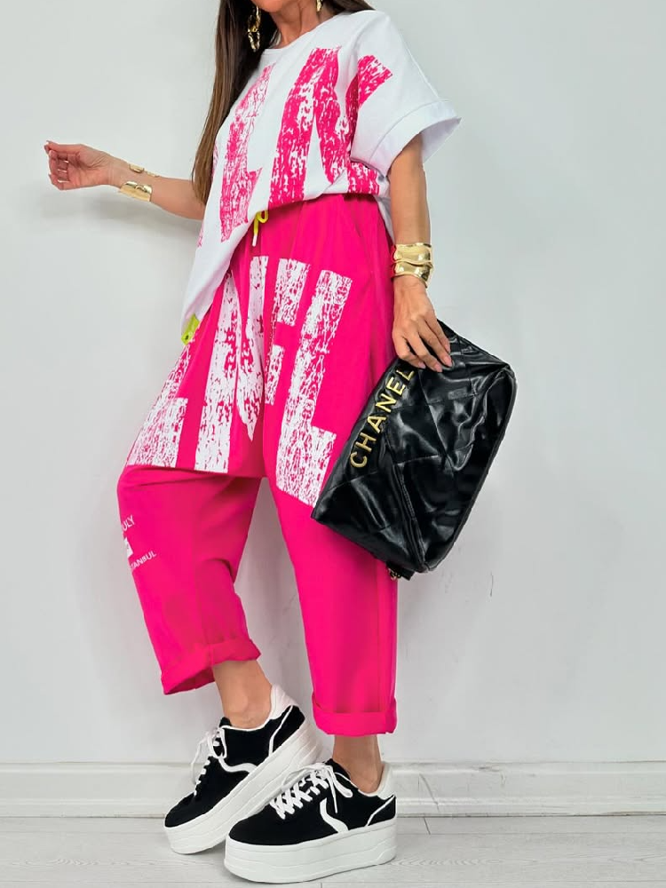 Kirelle™ - Ensemble décontracté femme top imprimé col rond et pantalon