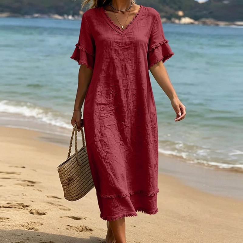 Naelle - Robe femme col V à franges style bohème