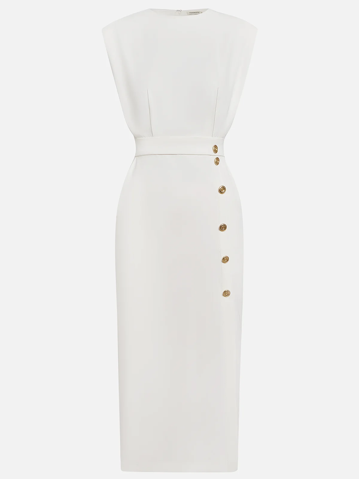 Floralia™ - Robe midi unie avec fente à boutons et décolleté rond
