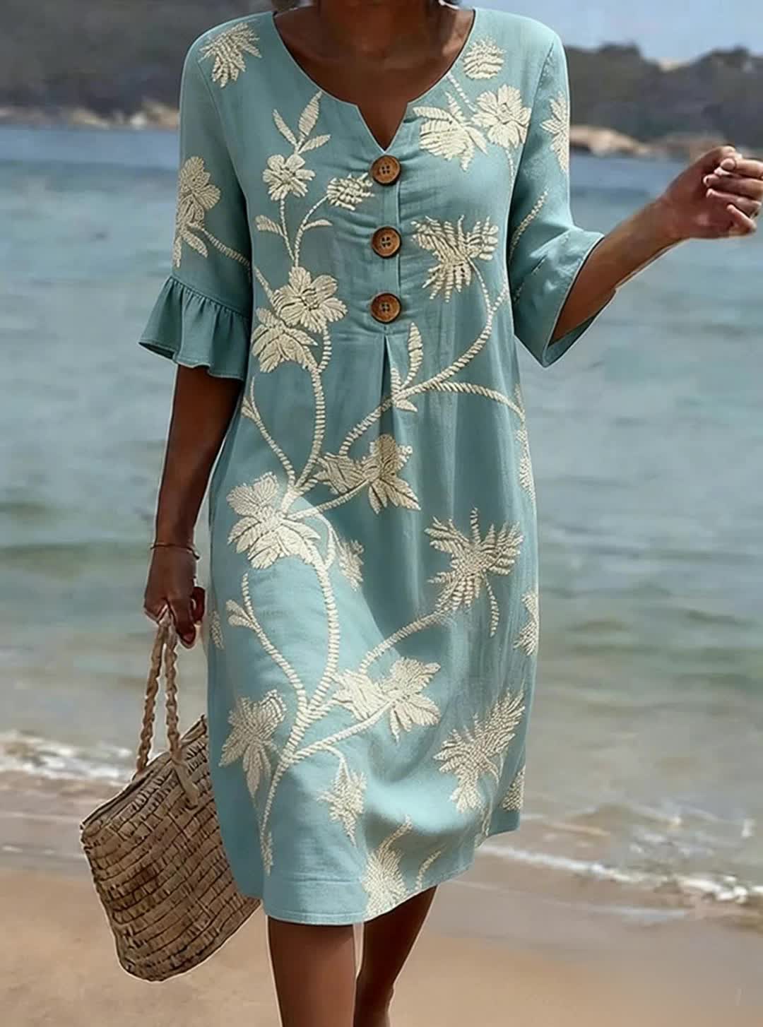 Belvora™ - Robe Femme Coton Lin Imprimé Floral Coupe Décontractée Confort