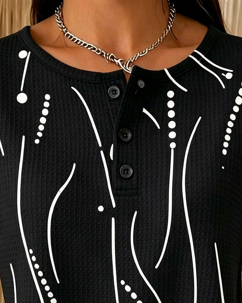 Zelynn - T-shirt femme imprimé à manches courtes avec boutons