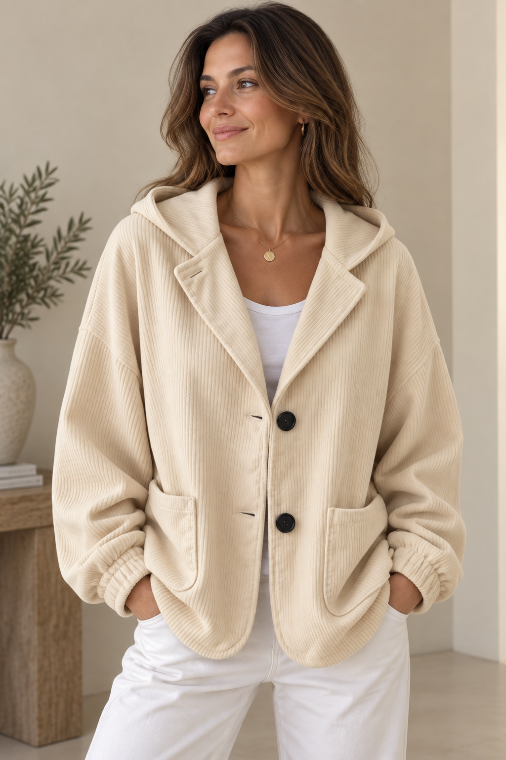 Berber - Veste femme oversize effet velours côtelé avec capuche