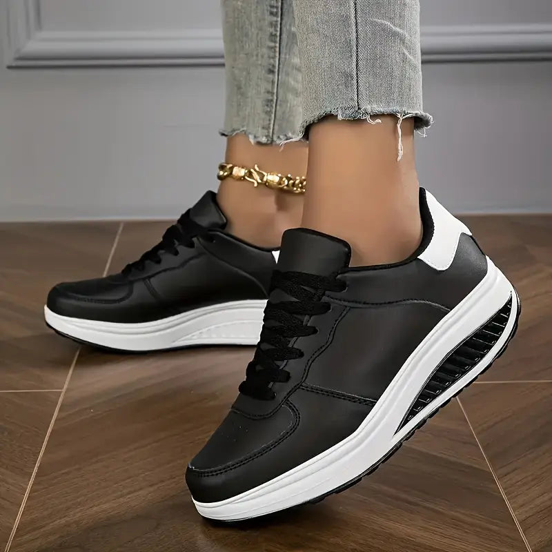 Brelina™ - Baskets femme plateforme lacets cuir synthétique confort quotidien