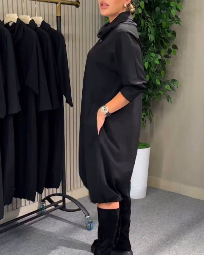 Kaelira™ - Robe femme à col drapé fluide et poches pratiques