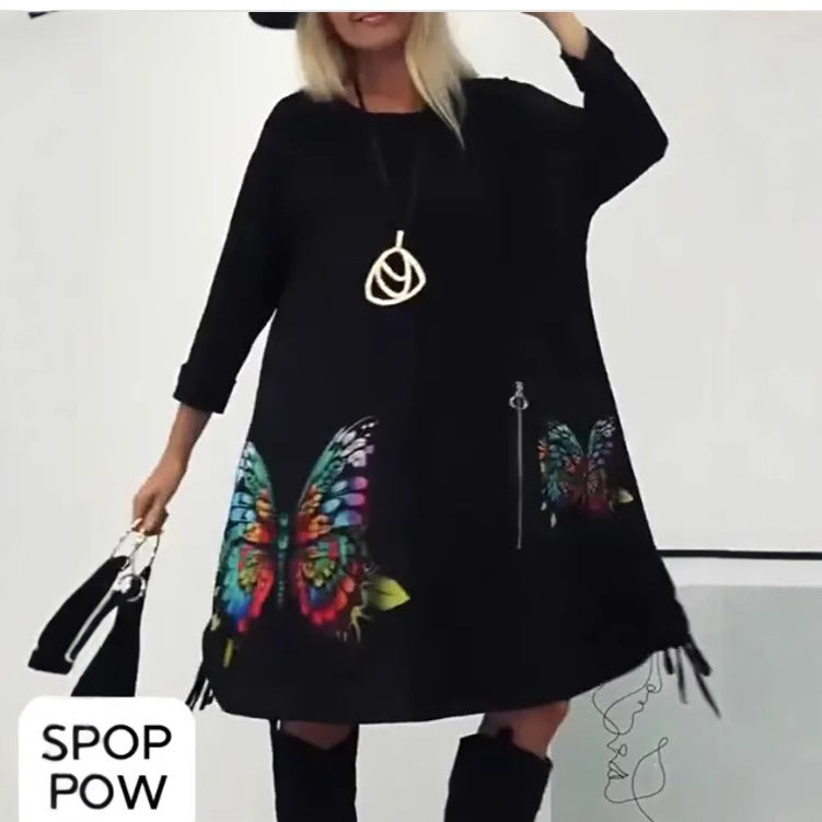 Florienne™ - Robe à imprimé papillon multicolore et col rond