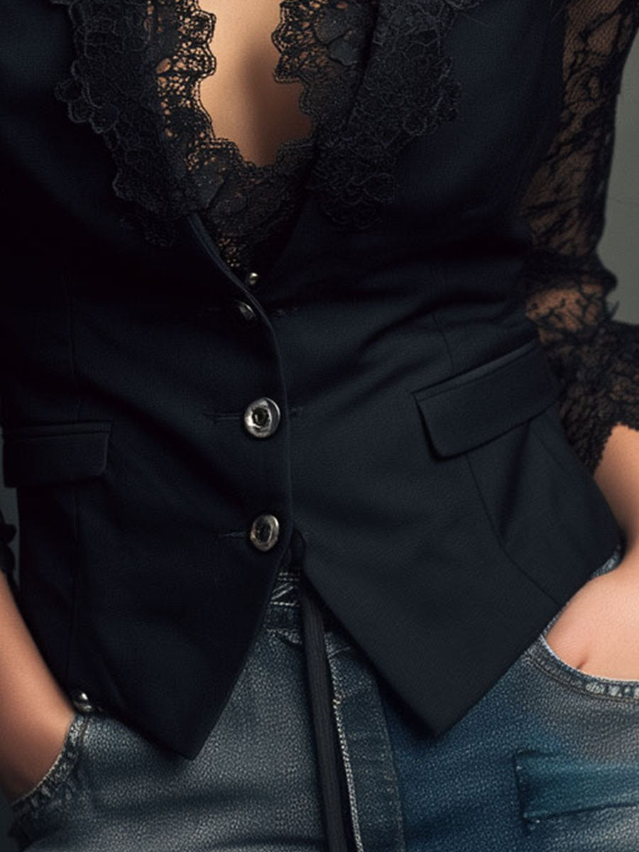 Bruxelle™ - Blouse Femme Élégante en Dentelle à Manches Transparentes