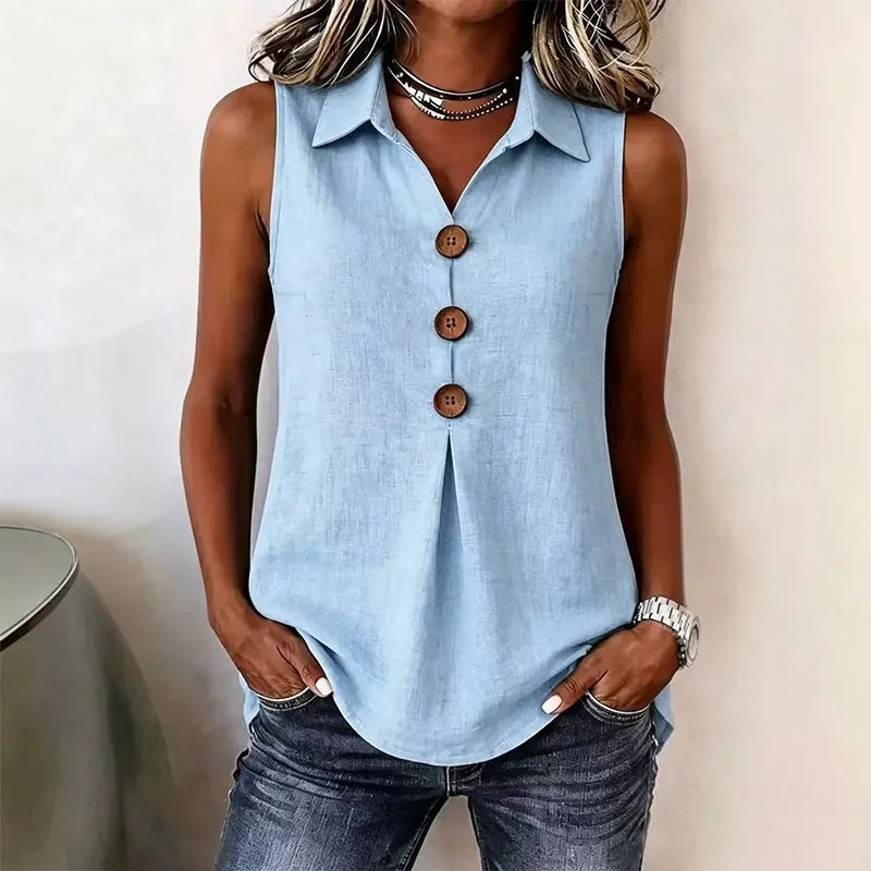 Rosine - Chemise sans manches femme en coton avec boutons