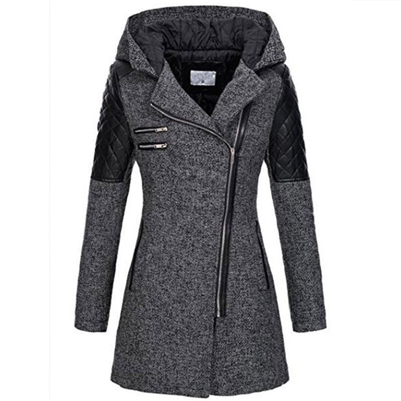 Brechtien - Manteau femme à capuche avec zip asymétrique et manches matelassées