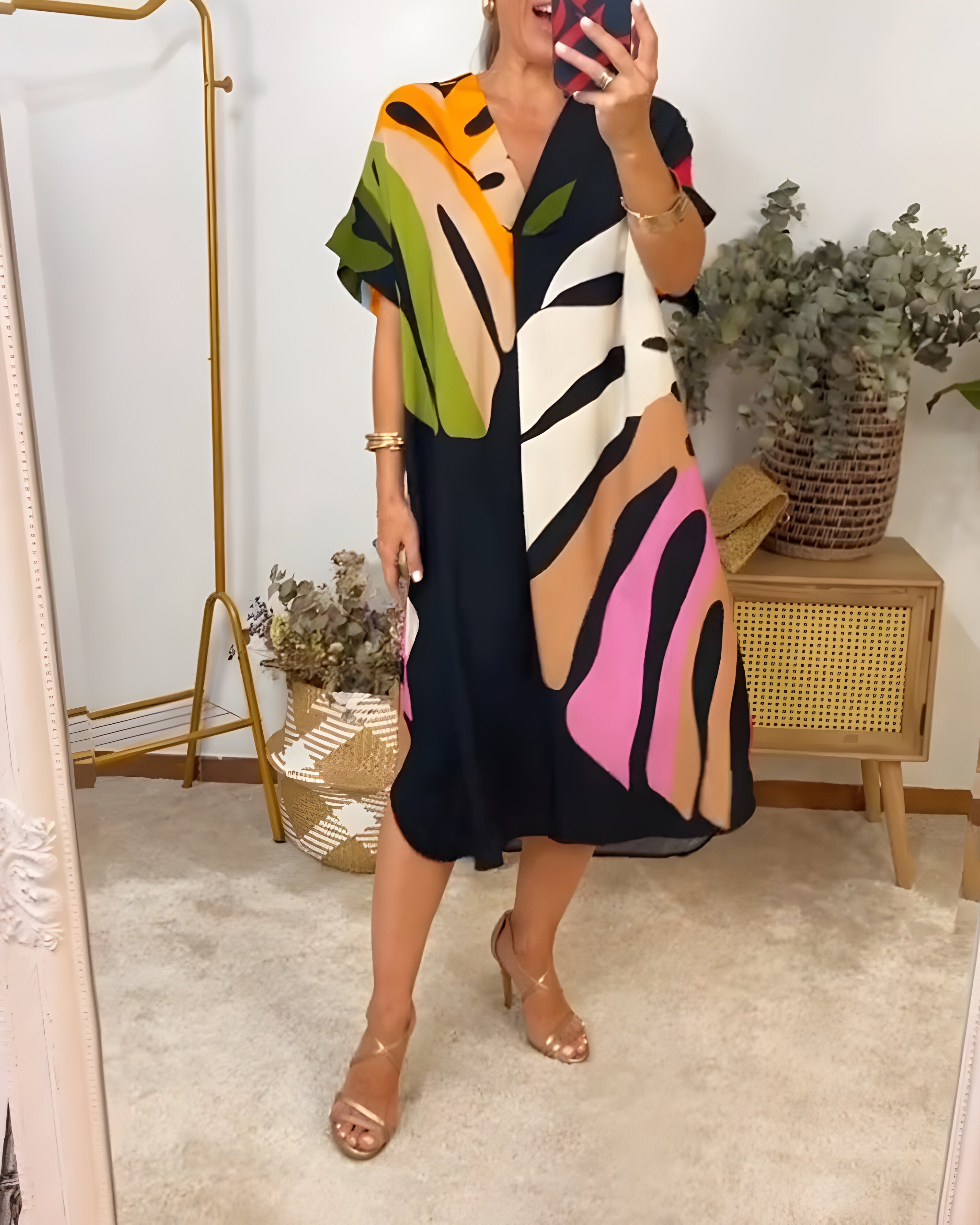 Nerissa™ - Robe décontractée à imprimé feuillage coloré pour un style frais et naturel