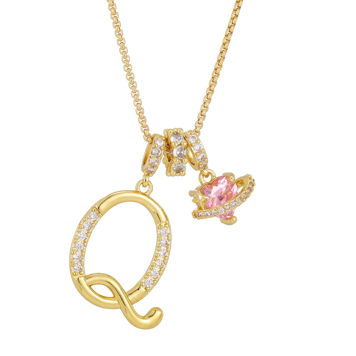 Carmelle™ - Collier Initiale Avec Cœur Rose Brillant