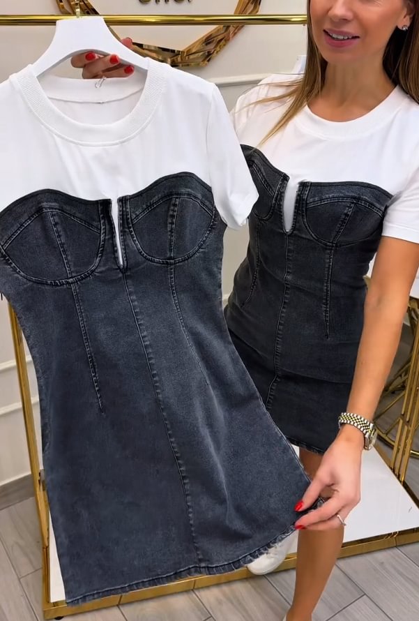 Jessy™ - Robe en Denim à Col Rond pour Femme