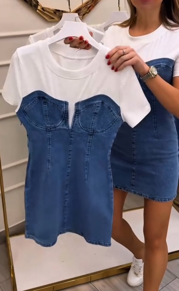 Jessy™ - Robe en Denim à Col Rond pour Femme