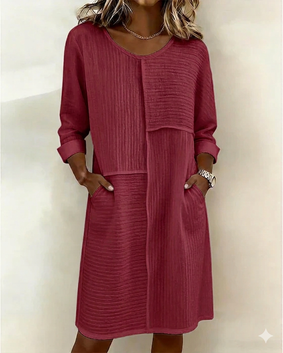 Gaelle™ - Robe Femme Coton Lin Texturée Coupe Fluide Manches Longues Confort