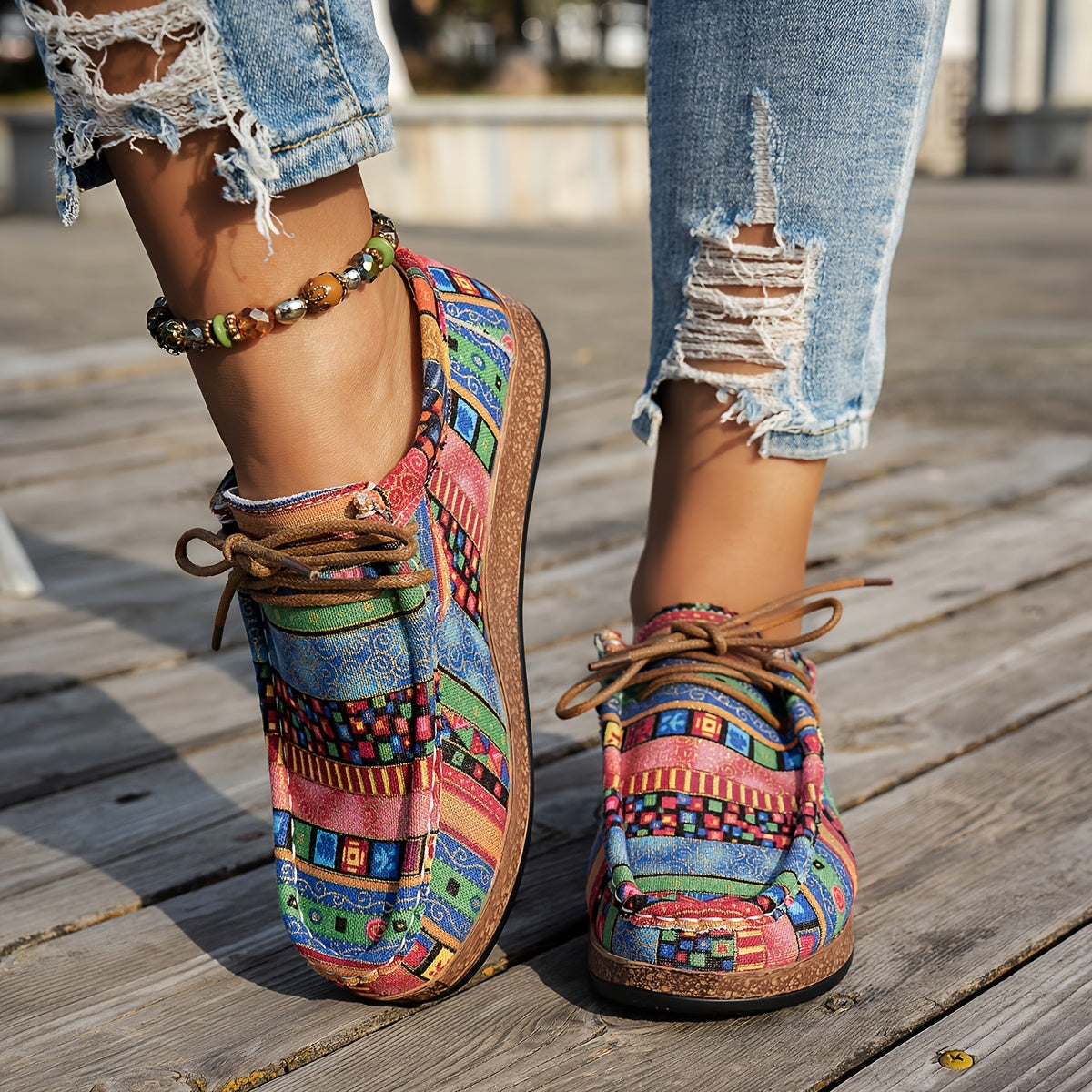 Éléonore - Baskets femme patchwork à lacets pour confort quotidien