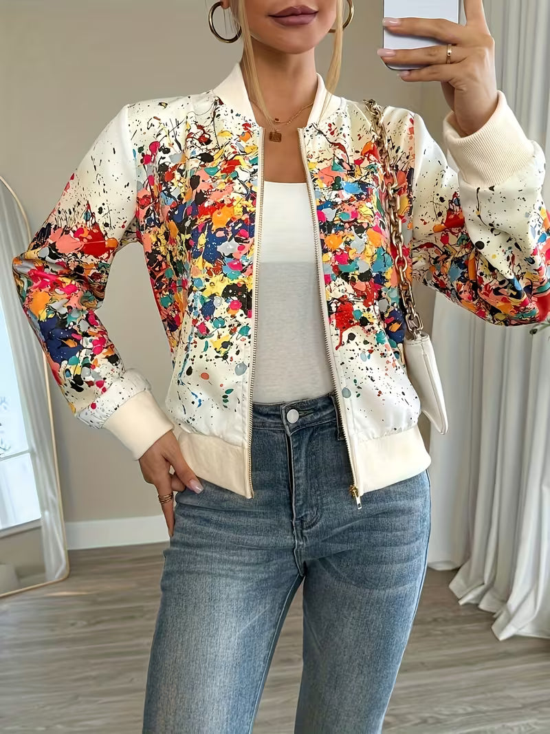 Noëlla - Veste bomber imprimée pour femme à fermeture éclair