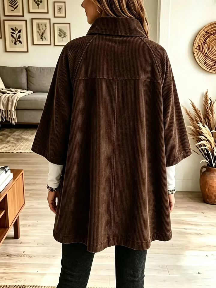 Titia - Manteau cape femme oversize en velours côtelé à col rabattu