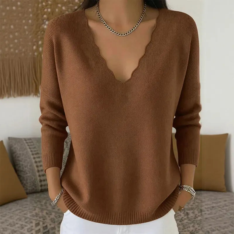 Gwen - Pull femme en maille avec col V