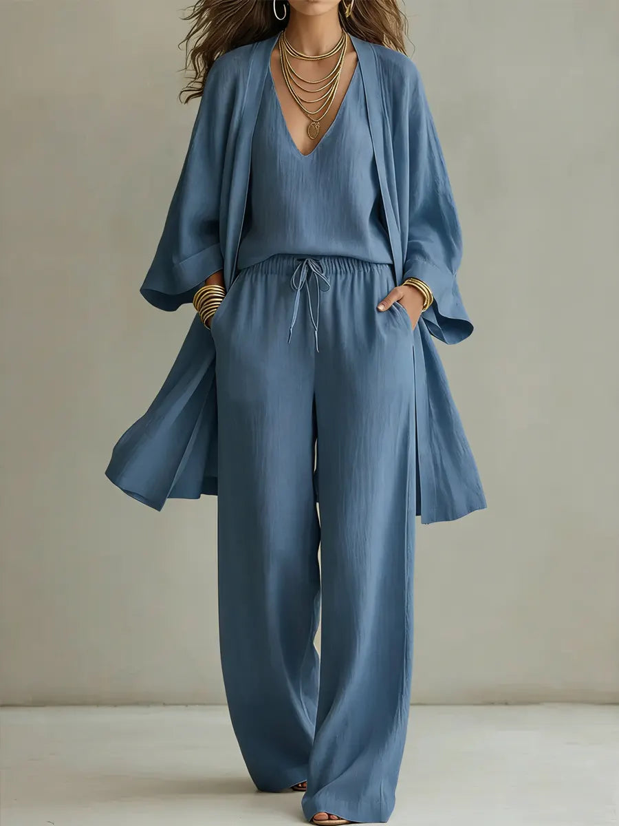 Solene™ - Ensemble Femme Coton Lin Minimaliste Haut Et Pantalon Élégant