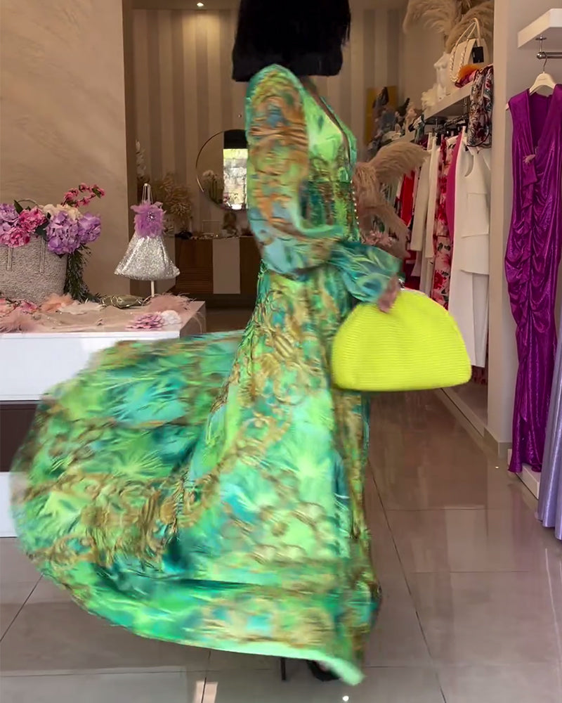 Aceline™ - Robe Longue à Imprimé Élégant et Taille Empire