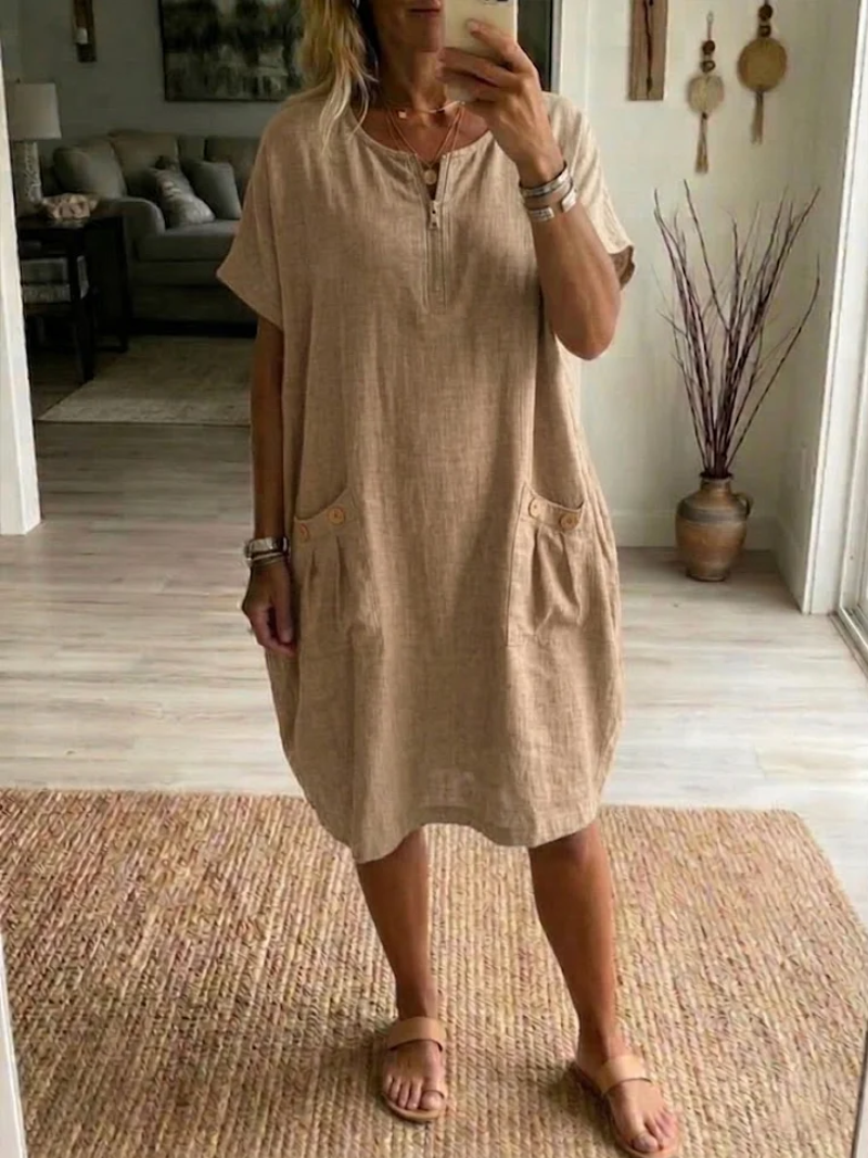 Sylexa™ - Robe Femme Coupe Ample Col Rond Zip Frontal Style Décontracté