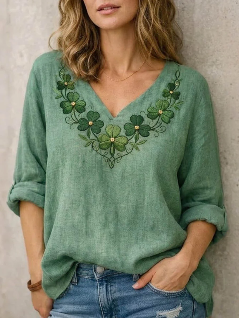 Jynelle™ - Blouse Élégante à Col V avec Broderie