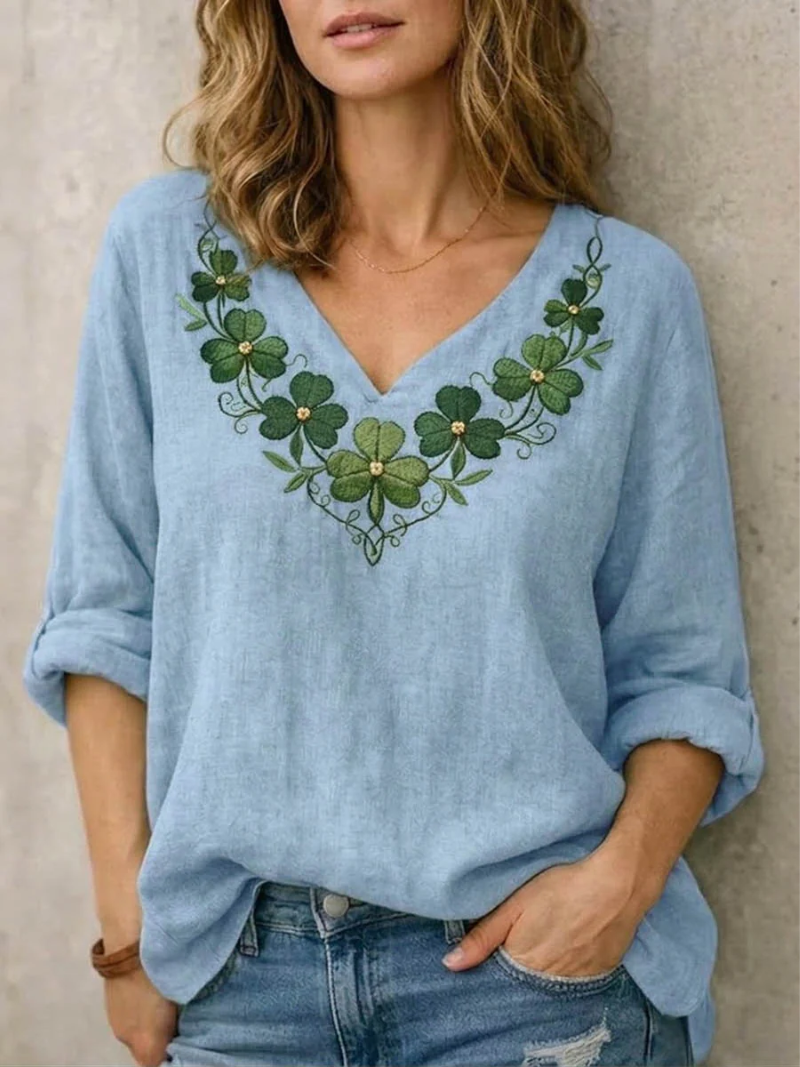 Jynelle™ - Blouse Élégante à Col V avec Broderie