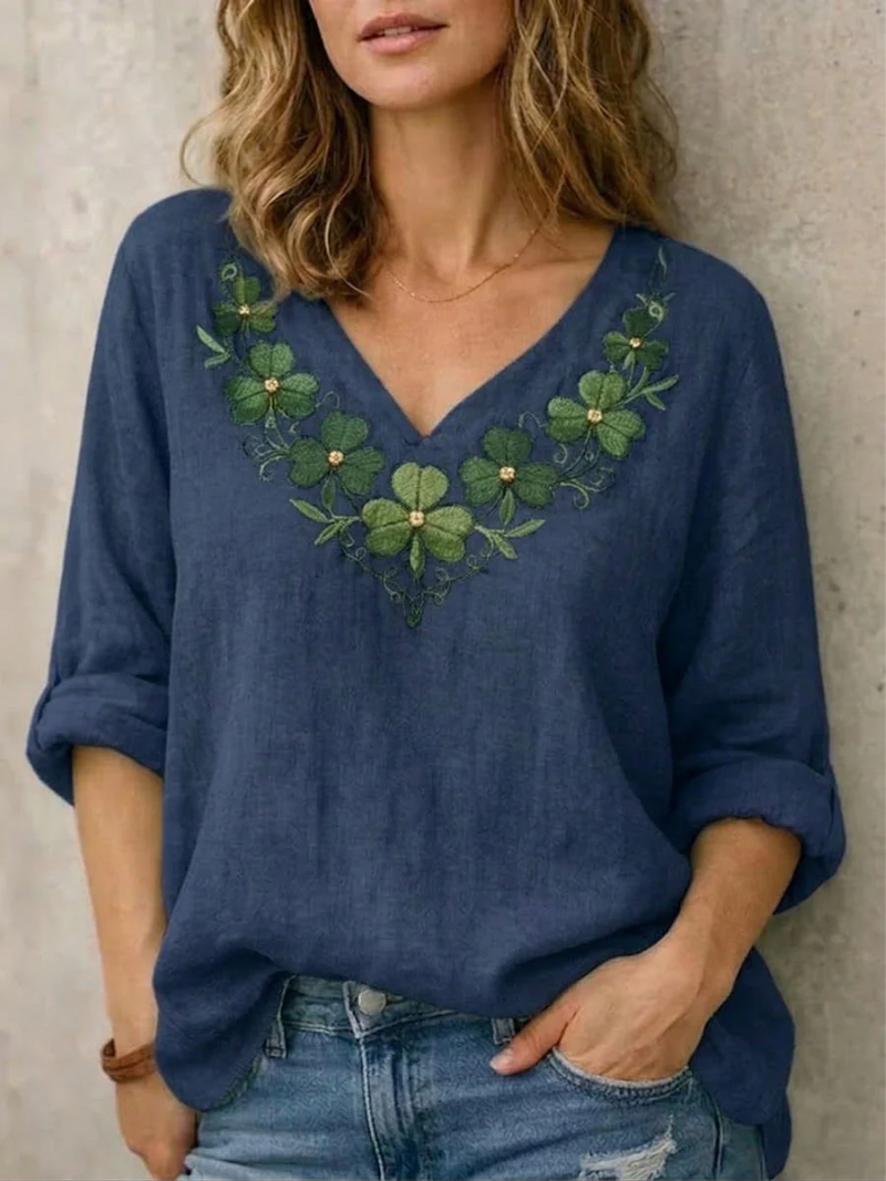 Jynelle™ - Blouse Élégante à Col V avec Broderie