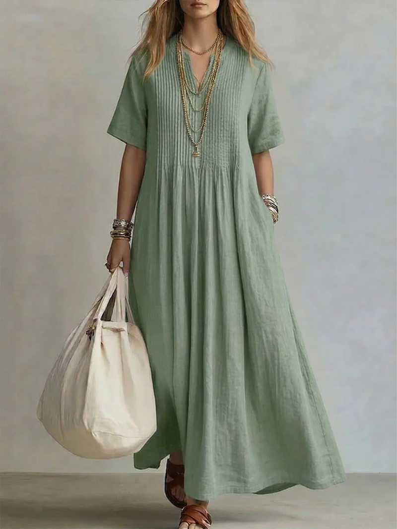 Jaxellea™ - Robe Femme Maxi Fluide Col V Léger Pour Été Quotidien