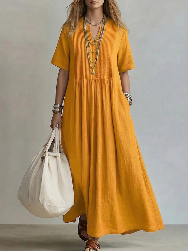 Jaxellea™ - Robe Femme Maxi Fluide Col V Léger Pour Été Quotidien