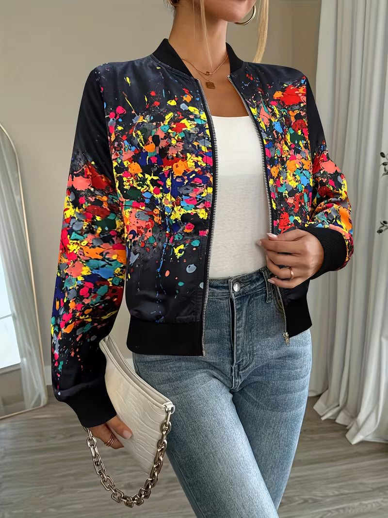 Noëlla - Veste bomber imprimée pour femme à fermeture éclair