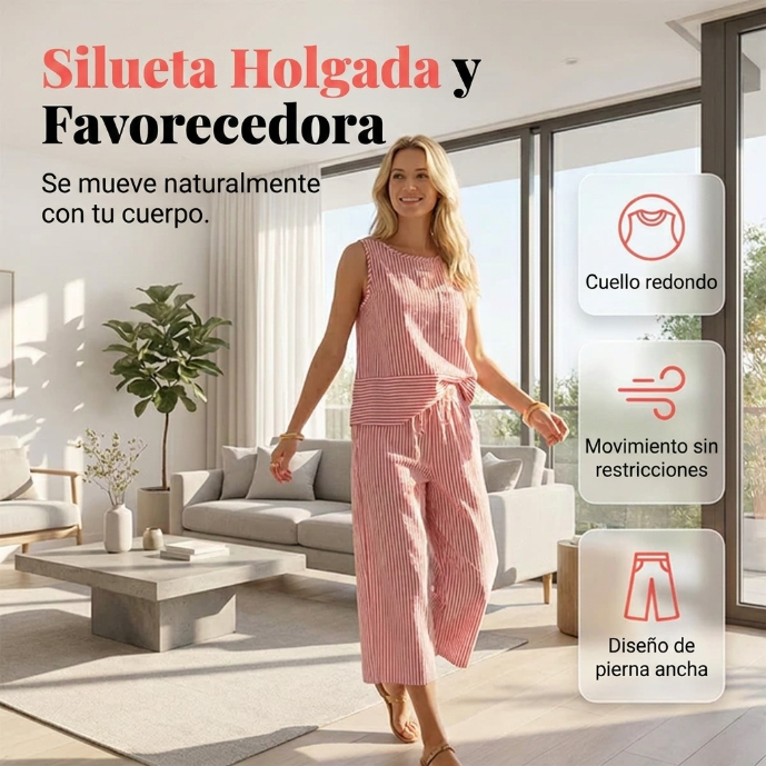 Iloria - Ensemble femme rayé en viscose avec pantalon capri