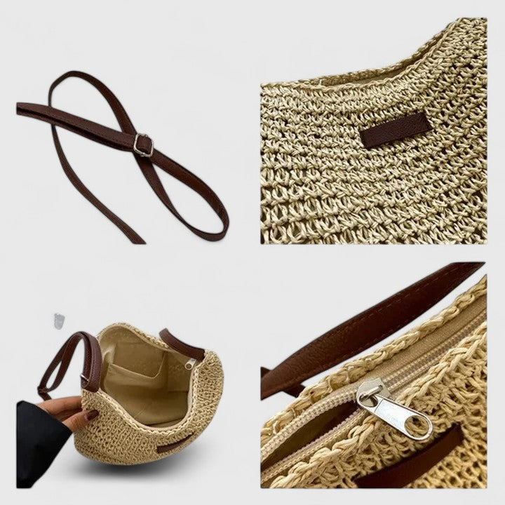 Mirelina™ - Sac femme bandoulière raphia tressé style boho naturel