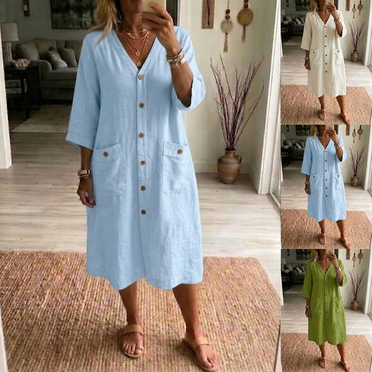 Oryssa™ - Robe Femme Ample Boutonnée Style Léger Pour Journée Active