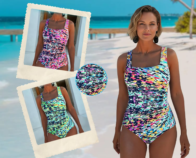 Kinsley™ - Maillot de Bain Une Pièce Imprimé Graphique Multicolore