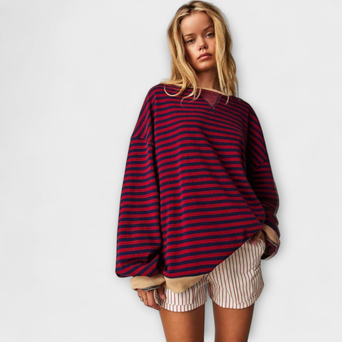 Janelisse - Pull Rayé Décontracté en Maille Douce