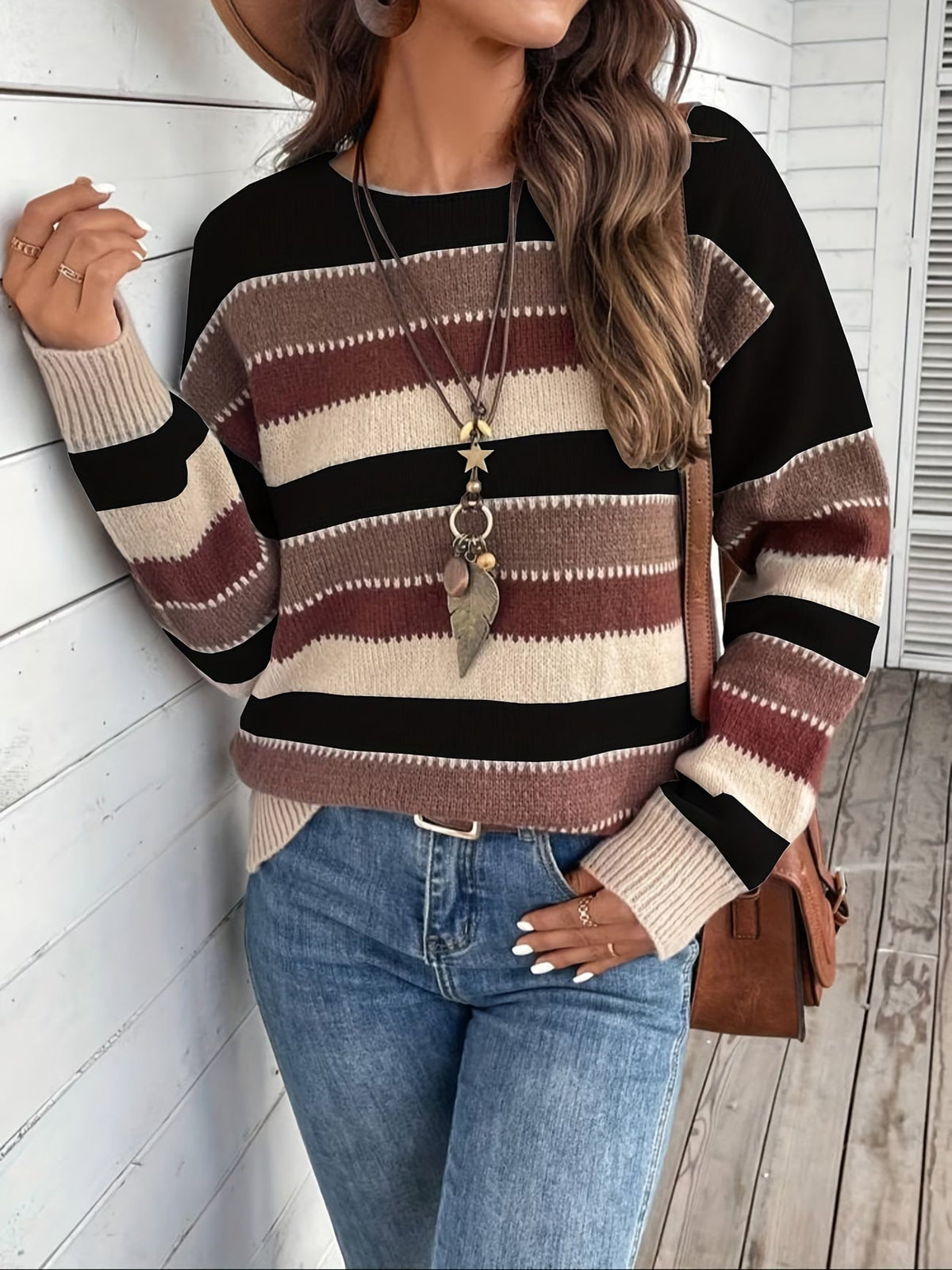 Lucette - Pull femme rayé en maille à manches longues